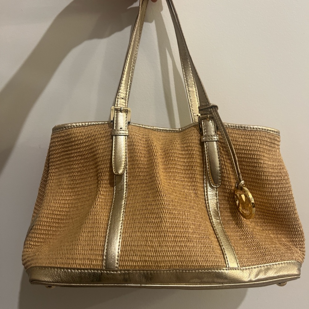 Michael Kors Tan Woven Tote with Gold Accents
